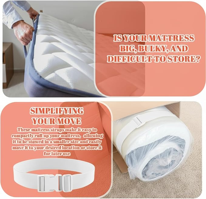 2 Pcs 60" x 2" Mattress Topper Straps Adjustable Memory Foam Packing Straps with Buckles for Home Mattress Moving or Storage, White