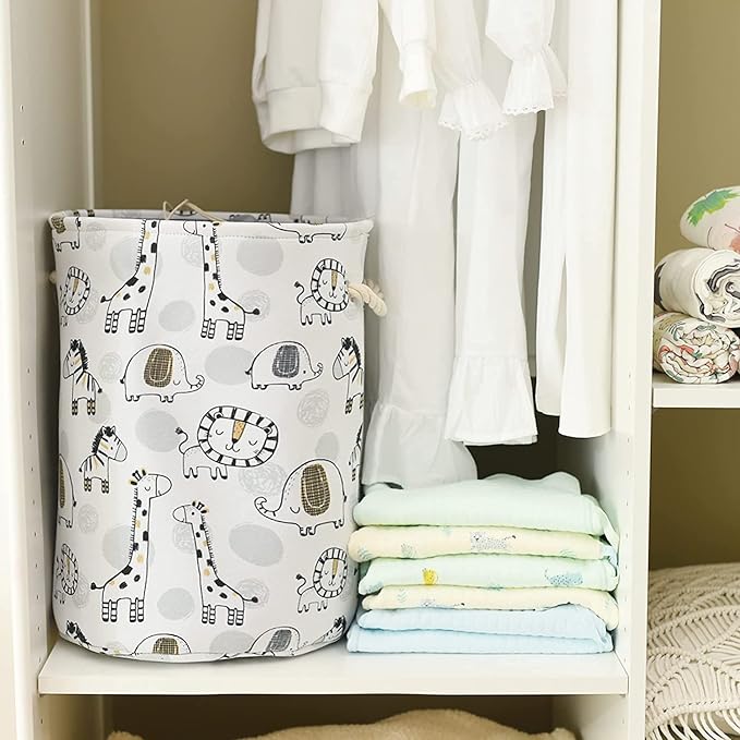 INough Kids Laundry Basket Extra Large Baby Hamper for Nursery, 58L Kids Baskets for Nursery Stuffed Animal Storage Basket, Canvas Clothes Hamper Toy Basket for Boys Foldable Laundry Hampers (Giraffe) - Image 8