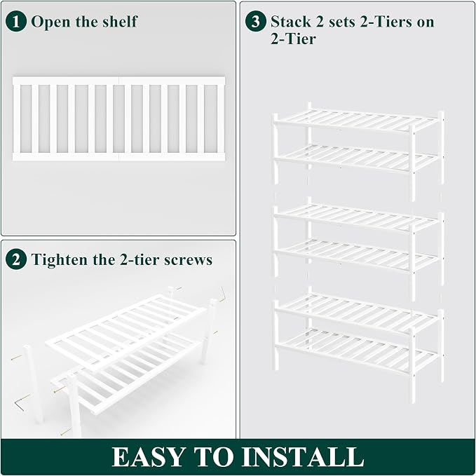 Smiry Shoe Rack, 6 Tier Thick Bamboo Shoe Organizer, Stackable Free Standing Wooden Shoe Storage Shelf for Closet, Entryway, Front Door Entrance, White - Image 5