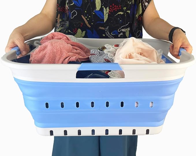 SAMMART 42L (11 gallon) Collapsible Plastic Laundry Basket - Foldable Pop Up Storage Container/Organizer - Space Saving Hamper/Basket (1, Grey/Little Boy Blue) - Image 7