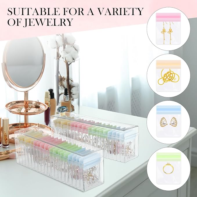 Kenning 63 Pcs Acrylic Jewelry Case Organizer, Clear Jewelry Organizers Holder with Portable Anti Tarnish Storage Bags for Rings, Earrings, Necklaces, Ideal Gifts for Women (Four Color Mixture) - Image 4