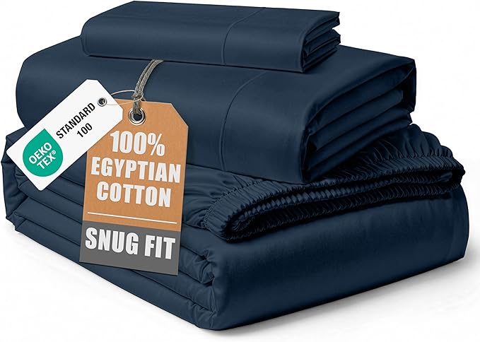 LANE LINEN 100% Egyptian Cotton Bed Sheets - 3-Piece Twin XL Set Long Staple Bedding Sateen Weave Luxury Hotel Fits Upto 15" Mattress - Dark Denim