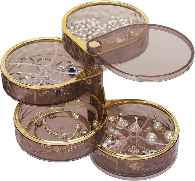 LETURE 4-Layers Rotatable Jewelry Organizer Storage Box, Clear Jewelry Holder Case for Ring Earring Necklaces Bracelets Makeup Hair Accessories by LETURE
