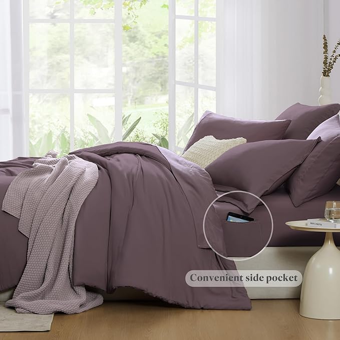 WRENSONGE Full Size Comforter Set- 7 Pieces Artic Plum Bed in a Bag Full Size Comforter with Fitted Sheet, Flat Sheet, 2 Pillow Shams, 2 Pillowcases, Warm Bedding Sets for All Season