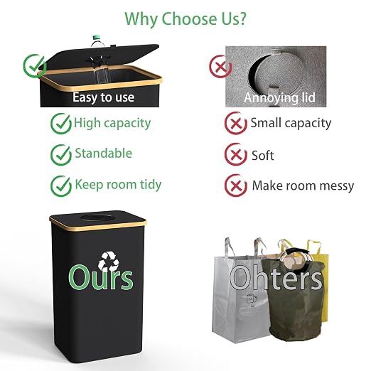 Recycling Bin Kitchen Indoor Home 40 Gallon 156L Recycle Bin with Lid 2 Removeable Reusable Inner Bag Bottle Can Glass Waste Plastice,Big Black - Image 5