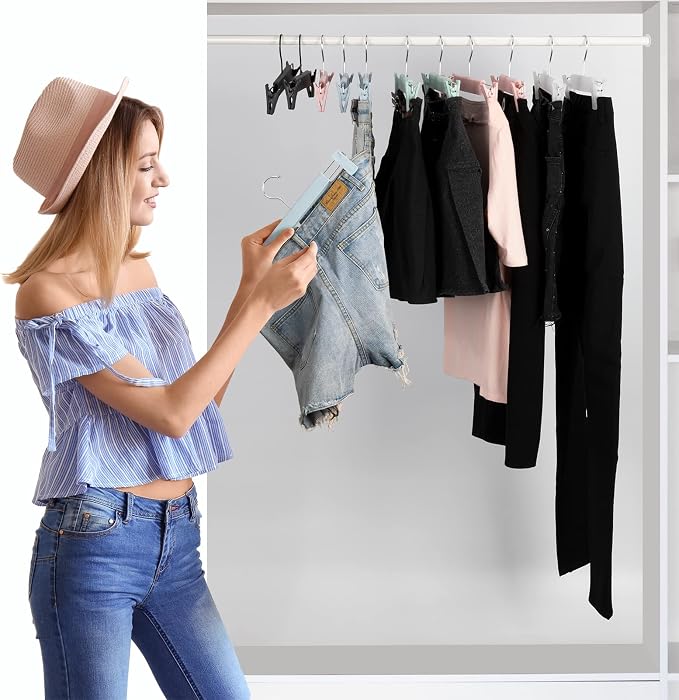 Skirt Hangers, Pants Hangers with Clips，360 ° Swivel Hooks Space Saving Hangers for Pants, Skirts, Clothes, Jeans (30 Pack, Light Blue) - Image 5