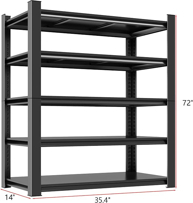 Metal Garage Shelving Unit, Heavy Duty 5-Tier Adjustable Storage Rack, Steel Shelving, 3020 lbs Capacity, Industrial Shelves for Heavy Tools and Equipment, Ideal for Garage, Basement, Black, 77" - Image 3