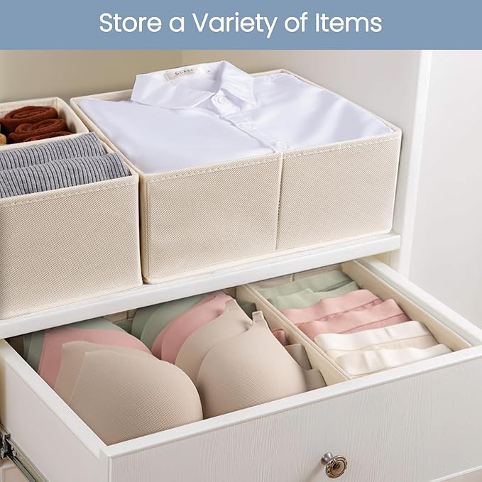Criusia Drawer Organizer Clothes, 24 Pack Underwear Drawer Organizers, Foldable Closet Organizers and Storage Dresser Drawer Dividers Clothing Organizer for Clothes, Socks, Scarves, Bra, Ties (Beige) - Image 4