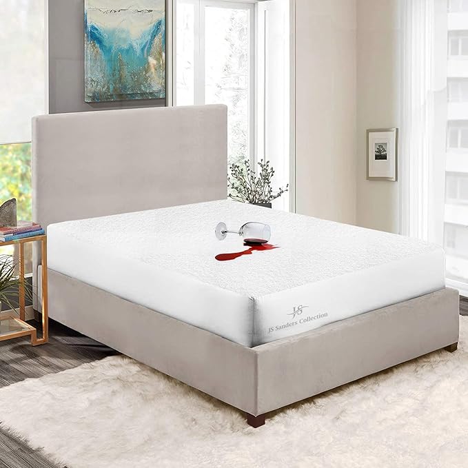 JS Sanders Collection Alaskan King 108x108 Size Mattress Topper - 100% Waterproof Cover Protector with 12" Deep Pocket Fitted Style Super Soft Cotton Terry Fabric Mattress Cover