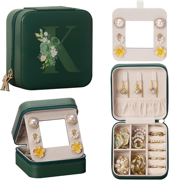 Enthralite Travel Jewelry Box for Gift: Traveling Jewelry Case for Girls Women - Mini Organizer for Necklaces Earrings Green K by Enthralite