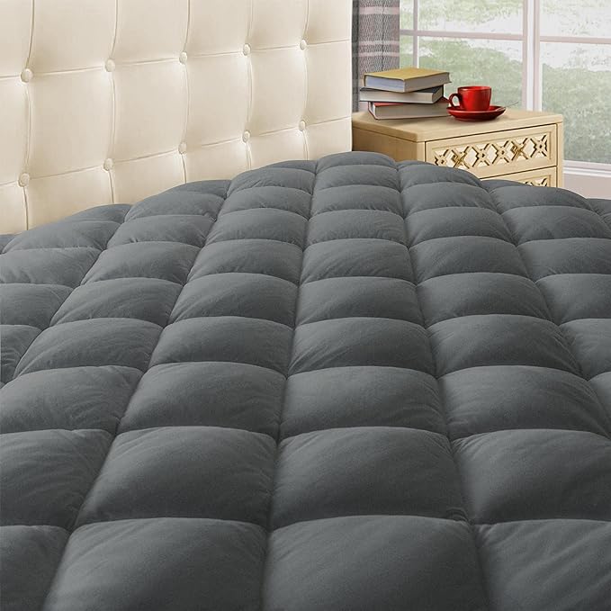 Taupiri King Quilted Mattress Pad Cover with Deep Pocket (8"-21"), Cooling Soft Pillowtop Mattress Cover, Dark Gray