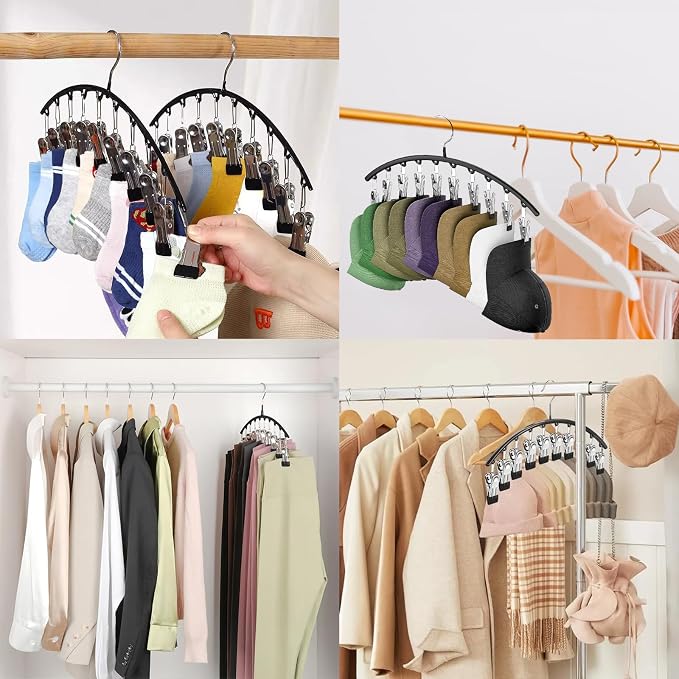 Legging Hangers for Closet Organizer, Hat Hangers for Closet 2 Pack with 10 Clips Holds 20 Leggings, Legging Hanger, Pants Storage Organizer Suitable for Socks, Panties, Underwear, Pants (White) - Image 5