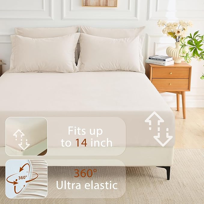 MUXHOMO 5 Pieces Twin Comforter Set, Soft Bed in a Bag Twin Size, All Season Bedding Set with Comforter, Flat Sheet, Fitted Sheet, Pillowcases & Shams, Beige