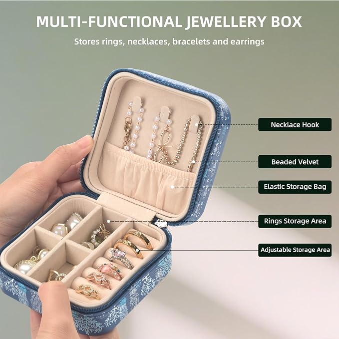 shunmei Mini Travel Jewelry Box,PU Leather Portable Jewelry Organizer Case,Art Accessories Storage Holder Boxes for Earring, Necklace, Rings, Bracelets (Turtle) - Image 5