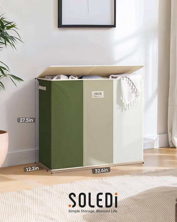 SOLEDI 180L 3-Section Laundry Hamper with Lid, Extra Large Dirty Clothes Basket with Sturdy Handles for Laundry Room & Bedroom - Durable Organizer for Sorting Laundry - Image 6