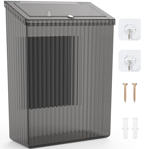 Sealegend Magnetic Slim Trash Can Wastebasket with Lid, Lint Bin, Storage Bins Perfect for Kitchen, Fridge, Cabinet, Bathroom, Laundry Room Organization, Black by Sealegend