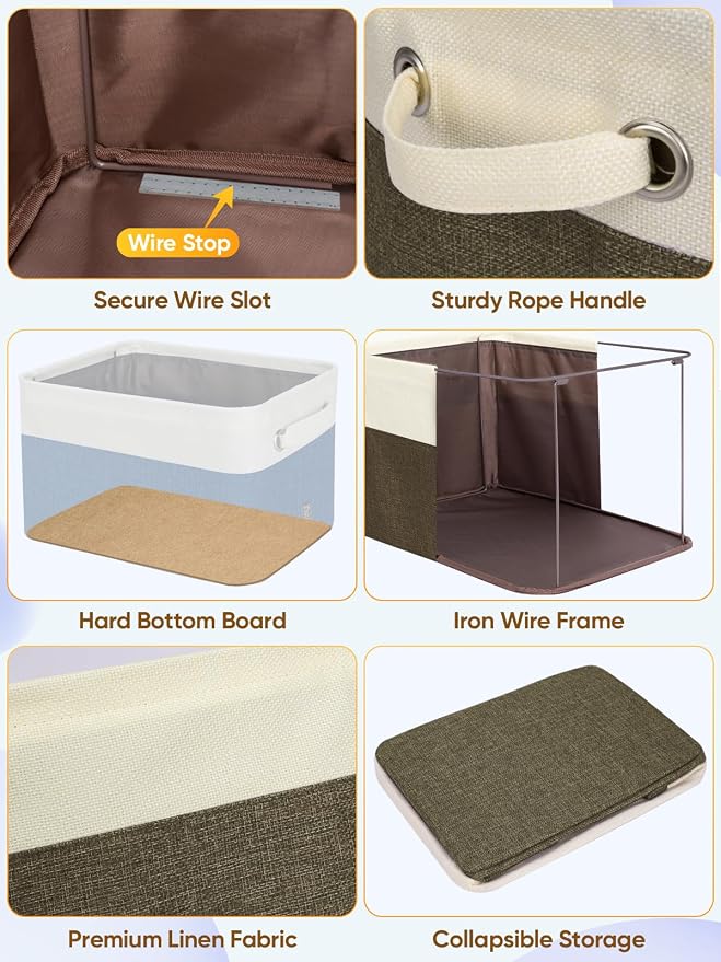 BALEINE 3 Pack Fabric Closet Storage Bins for Shelves, Linen Closet Organizers and Storage, Decorative Baskets for Organizing, Shelf, Clothes, Home, Office (Brown, 14''x10''x8.5'') - Image 6