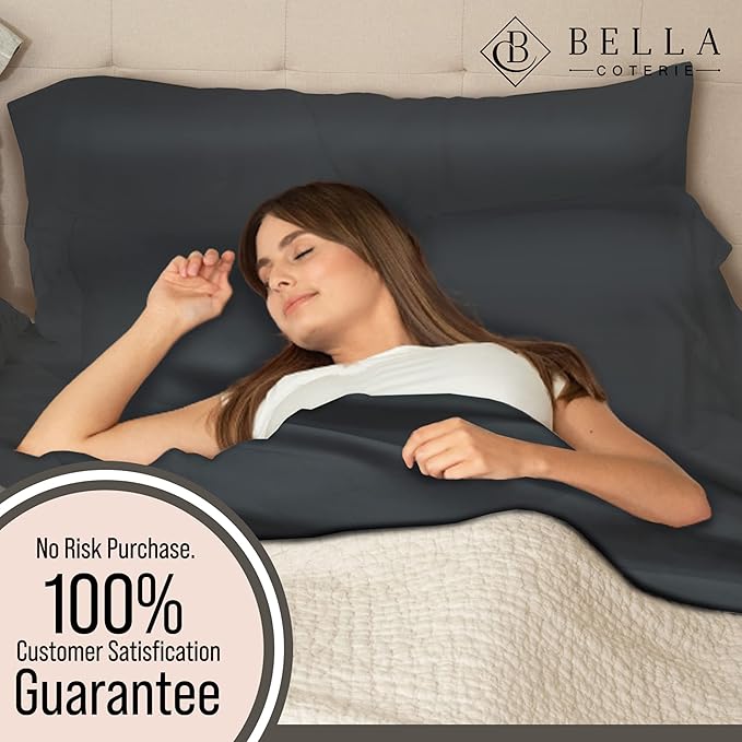 Bella Coterie 6 Piece Luxury Bamboo Viscose Split Top King Size Sheet Set | 34" Split for Adjustable Beds | 100% Organically Grown| Cooling | 18” Deep Pocket | 4 Pillowcases [Charcoal Grey]