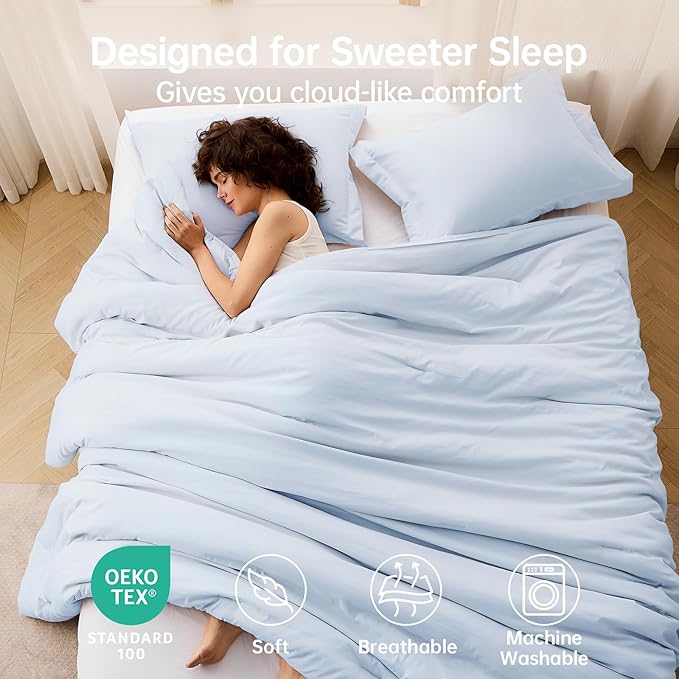 MUXHOMO King Size Comforter Set, All Season Ultra Soft Down Alternative Bedding - 3 Piece Lightweight Bed Set Includes 1 Comforter (104"x90") and 2 Pillow Shams (20"x36"), Light Blue