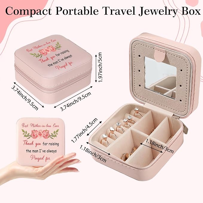 Mother in Law Gifts from Daughter-in-Law Christmas Valentines Mothers Day Birthday Gifts for Mothers in Law Future Mother-in-Law Wedding Gift Pink Portable Travel Jewelry Box Jewelry Case - Image 2