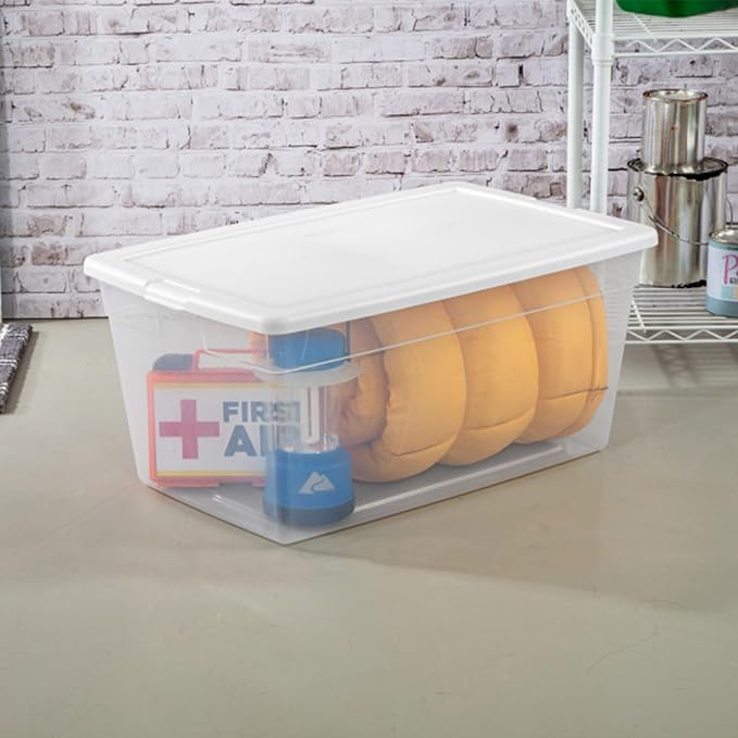 Sterilite 8-Pack 90 Quart Storage Box, Stackable Clear Plastic Bins with Snap-On Lids - Heavy-Duty Organizing Containers for Closet, Bathroom, and Office - Image 7