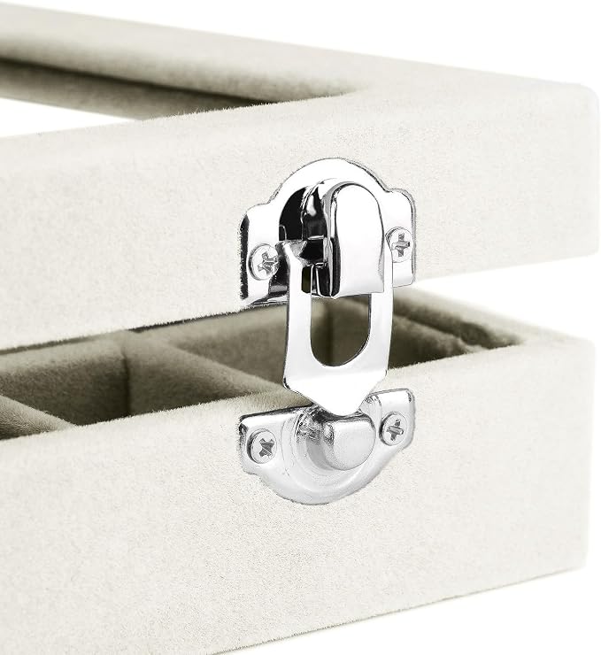 Jewelry Box Rings Organizer Tray 7 Slots Velvet Jewelry Earring Storage Box With Transparent Lid Jewelry Display Case for Girls Women (Beige) - Image 4