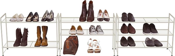 Simple Houseware 3-Tier Stackable Shoes Rack Storage Shelf, White - Image 4
