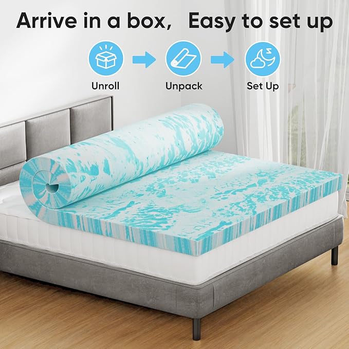OLIXIS Gel Memory Foam Mattress Topper, Full 4 Inch, Cooling Gel Infused Soft Comfy Breathable, Pressure-Relieving, CertiPUR-US Certified