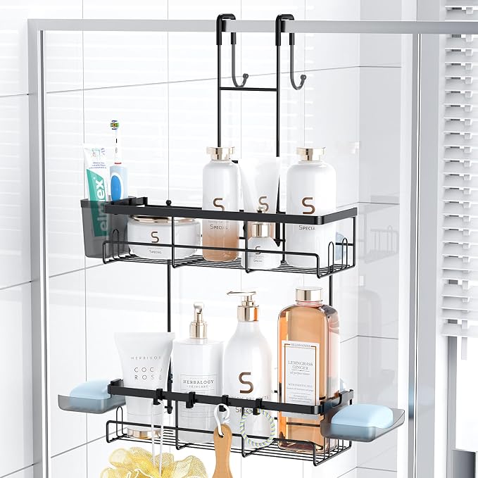 Aitatty Over the Door Shower Caddy Hanging: Black Rustproof Shower Organizer over the Door - No Drilling Bathroom Rack for Inside by Aitatty