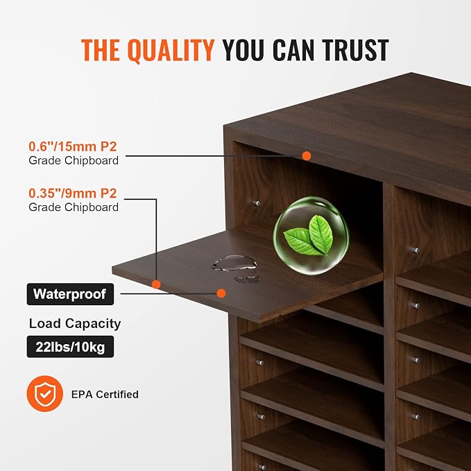 VEVOR Literature Organizers, 36 Compartments Office Mailbox with Adjustable Shelves, Wood Literature Sorter 39.3x12x26.8 inches for Office, Home, Classroom, Mailrooms Organization, EPA Certified Brown - Image 5