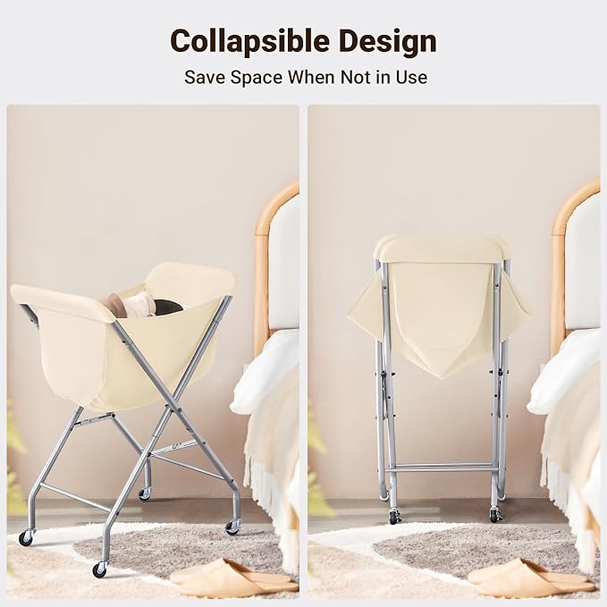 ELYKEN Laundry Cart with Wheels, 32”H Easy Rolling Laundry Hamper with Removable Liner Bag, Sturdy Metal Frame Clothes Basket with 4 Casters and 2 Brakes - Image 5