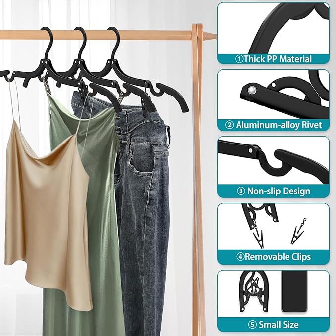 30 Pcs Travel Hangers Portable Foldable Travel Hanger Organizer, Plastic Cruise Essentials Clothes Drying Rack Folding Hangers for Camping Flying RV Europe Vacation Essentials Suitcase, Pitch Black - Image 4