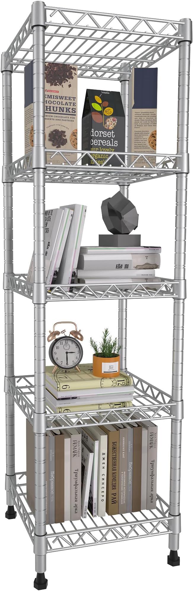 GIOTORENT 5 Tier Standing Shelving Metal Units, Adjustable Height Wire Shelf Display Rack for Laundry Bathroom Kitchen 11.8 W x 11.8 D x 50 H (5-Tier, Grey, Matte/Glossy Finish) by GIOTORENT