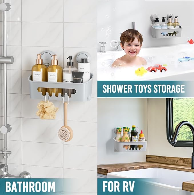 TAILI Shower Caddy Suction Cup, Heavy Duty Bathroom Organizer, Removable Shelves for Inside Shower, Shampoo, Waterproof Suction Plastic Storage for Bathroom Accessories Holder, Gray - Image 5