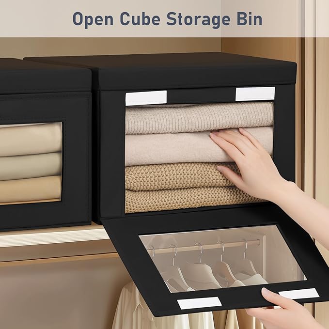 DIMJ Storage Bins with Lids - 4 Pack Large Fabric Closet Organizer with Window & Handles, Collapsible Decorative Storage Boxes for Shelves Under Bed, Books Clothes Blankets Sweaters Organization - Image 2