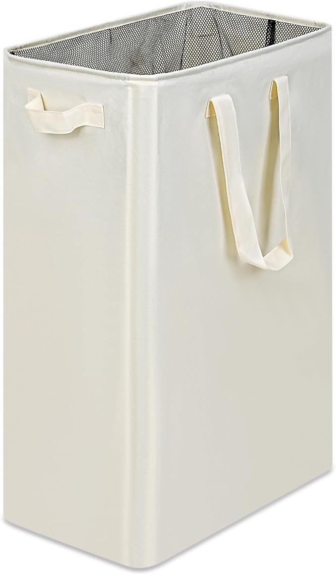efluky Slim Laundry Basket, Narrow Laundry Hamper with Handles, Collapsible Dirty Clothes Hamper, Tall Laundry Bin for Laundry Room, Dorm and Bedroom, 19.8 Gallon (75L) Beige by efluky