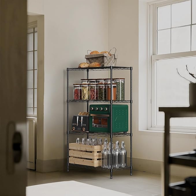 M MZG 1000 lbs 4Tier Shelf Metal Storage Shelves Wire Rack Closet Organizers with Wheel for Garage Kitchen Bathroom Laundry Black 13.7" D x 23.6" W x 53.4" H - Image 2