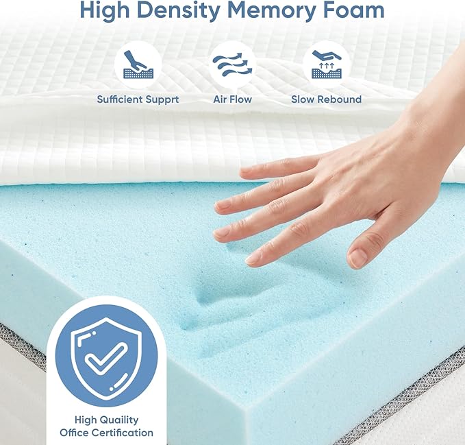 OLIXIS 3 Inch Mattress Topper, King Gel Memory Foam Mattress Topper with Removable & Washable Cover, Ventilated Bed Pad for Back Pain Relief
