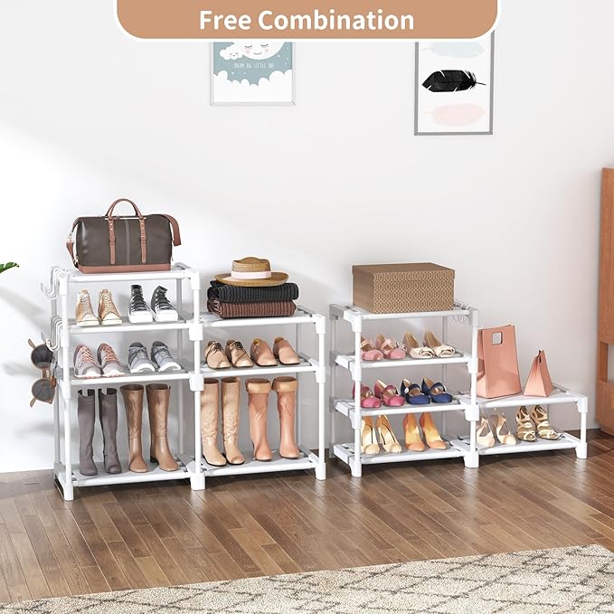 ROJASOP White Shoe Rack, Tall Metal Shoe Rack Organizer for Entryway Closet Garage, 8 Tier Large Shoe Shelf for 26-32 Pairs Boots & Shoes Storage, Space Saving Heavy Duty Shoe Stand - Image 6
