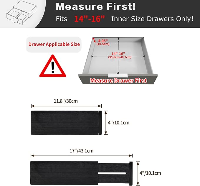 Utoplike Bamboo Dresser Drawer Dividers, 4'' High Adjustable Drawer Organizers for Clothing, Spring Loaded, Works in Kitchen, Bathroom, Bedroom, Drawer, Desk, 4 PCS, Black - Image 3