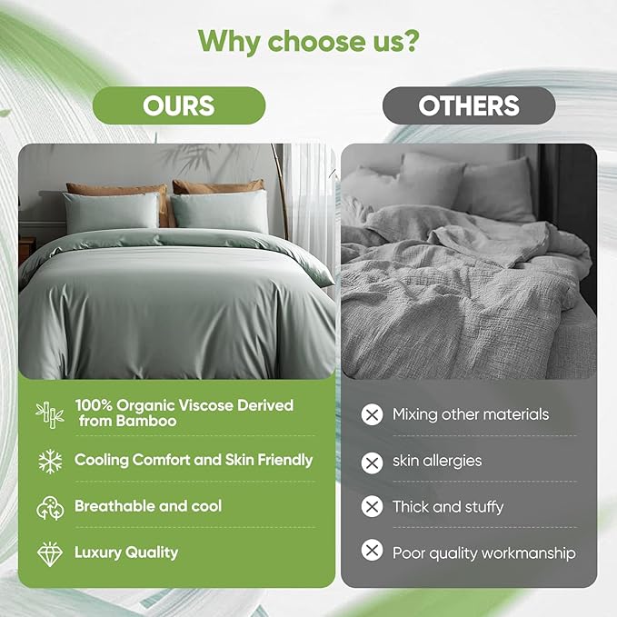 TWK Luxury Sheet Set, Genuine 100% Organic Viscose Derived from Bamboo, Cooling & Breathable, Silky Soft, Bedding Sheets & Pillowcases (Sea Glass, Queen)