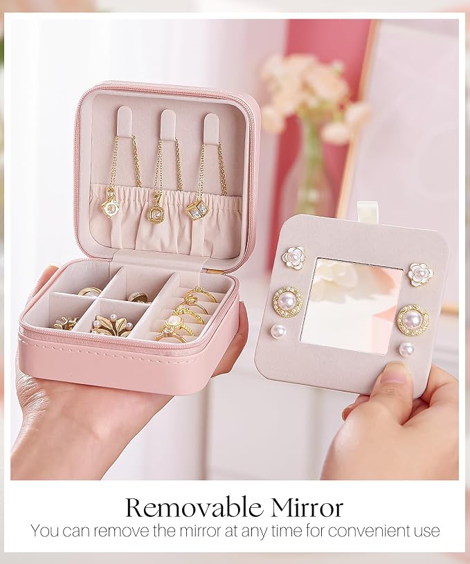 Enthralite Travel Jewelry Box for Girls: Traveling Jewelry Case Gift for Women - Mini Organizer for Necklaces Earrings Pink C - Image 5
