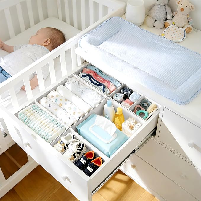 DIMJ Drawer Organizer Clothes, 26Pack Dresser Organizer, Foldable Closet Organizers and Storage, Fabric Dresser Bins, Drawer Dividers for Nursery, Baby Clothes, Underwears, Sock,White - Image 3