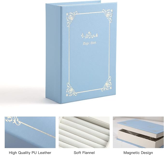 PU Leather Book Jewelry Organizer Box with Magnetic Closure, Stylish Jewelry Box for Women and Girls,Travle Jewelry Case for Rings Necklaces Earring (Blue) - Image 5