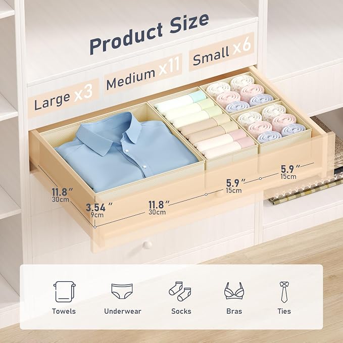 DIMJ Drawer Organizer Clothes 20 Pack - Foldable Baby Organizers and Storage & Dresser Organizer for Bedroom, Closet - Nursery Organization Dresser Dividers for underwear, Sock,Bra, Belt, Tie, Beige - Image 2