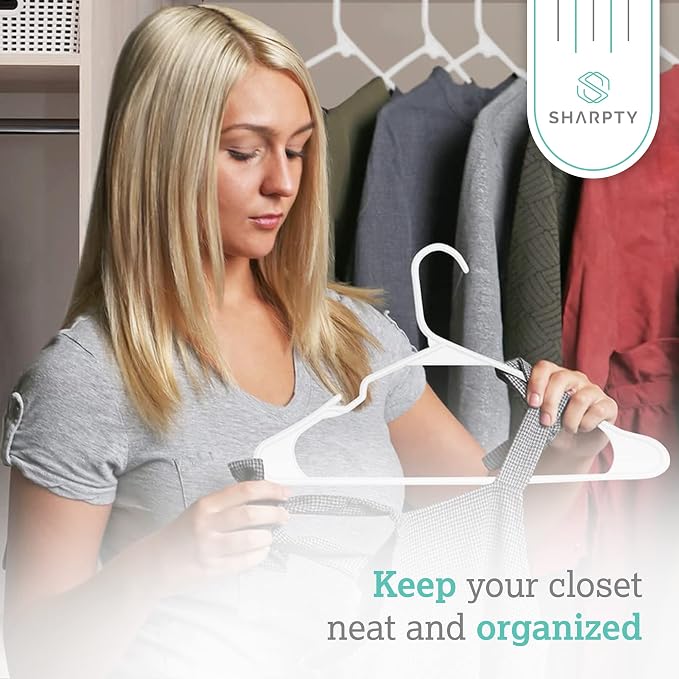 Sharpty Plastic Clothes Hangers – Notched Hangers for Clothes – Space Saving Adult Hangers for Shirts, Dresses, Coats & Pants – Lightweight Closet Organization (35 Pack, White) - Image 3
