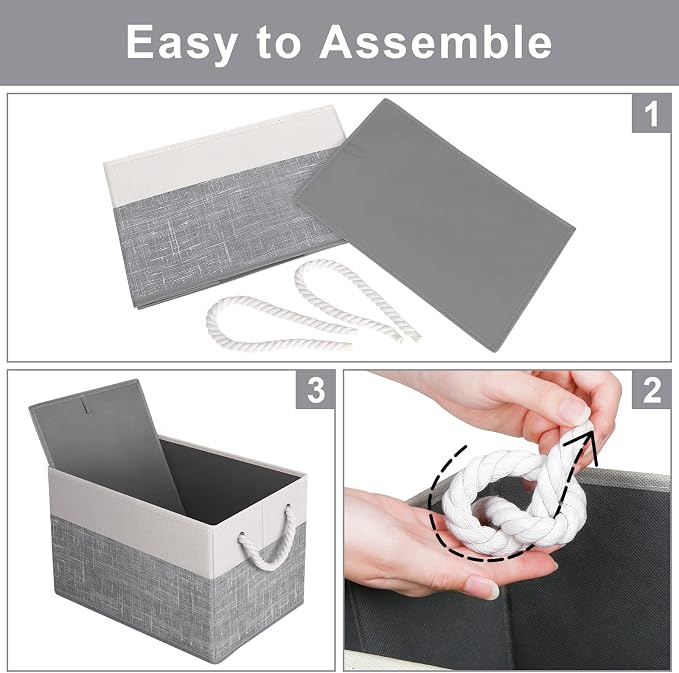 Fab totes Storage Bins [4-Pack], Foldable Storage Baskets for Organizing Toys, Books, Shelves, Closet, Large Storage Box with Rope Handles, Sturdy Organizer Bins, White & Grey - Image 4