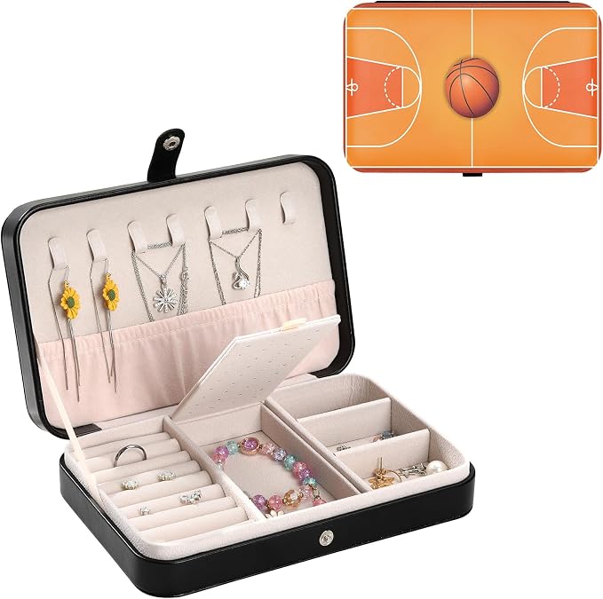 Travel Jewelry Storage Case Jewelry Storage Box Jewellery Organizer Basketball Court Earring Case Travel Ring Holder Necklace Organizer for Men Women Birthday Christmas Gift Basketball Court by Unknown