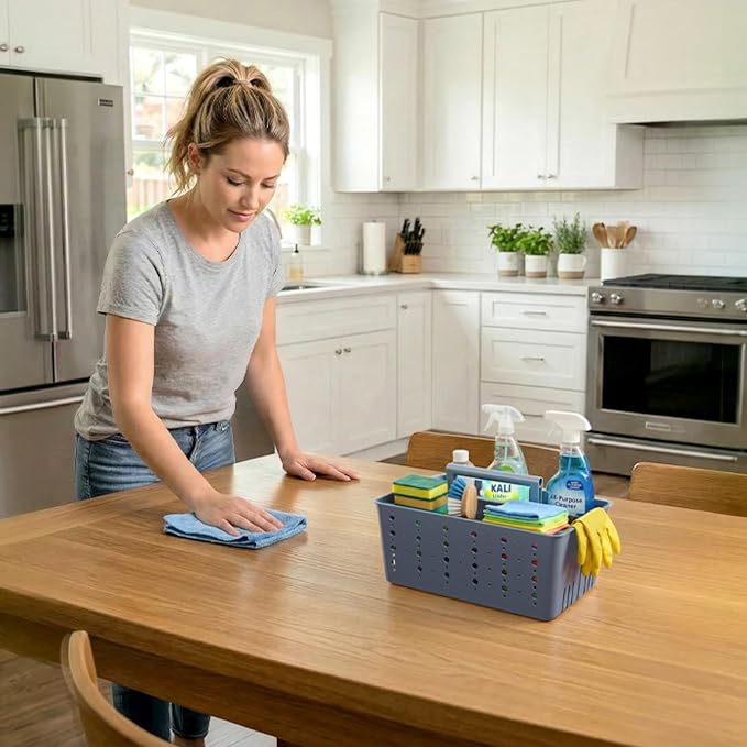 Lifewit Shower Caddy Portable, Cleaning Supplies Caddy Organizer with Handle and Adjustable Dividers, Plastic Shower Basket for Dorm Room Essentials, College, Bathroom, Slate Blue, 1 Pack - Image 9