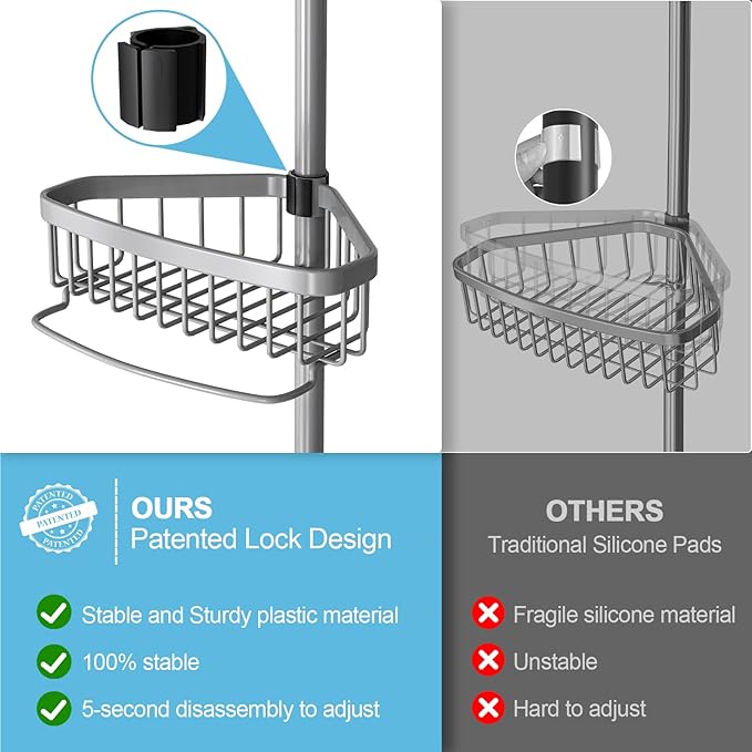 Corner Shower Caddy Tension Pole: Stainless Steel Rustproof 4-Tier Shower Organizer - 47-121 inch Adjustable Bathroom Shelves for Bathtub Shampoo Storage - Tension Rod Floor Standing Bath Rack - Image 3